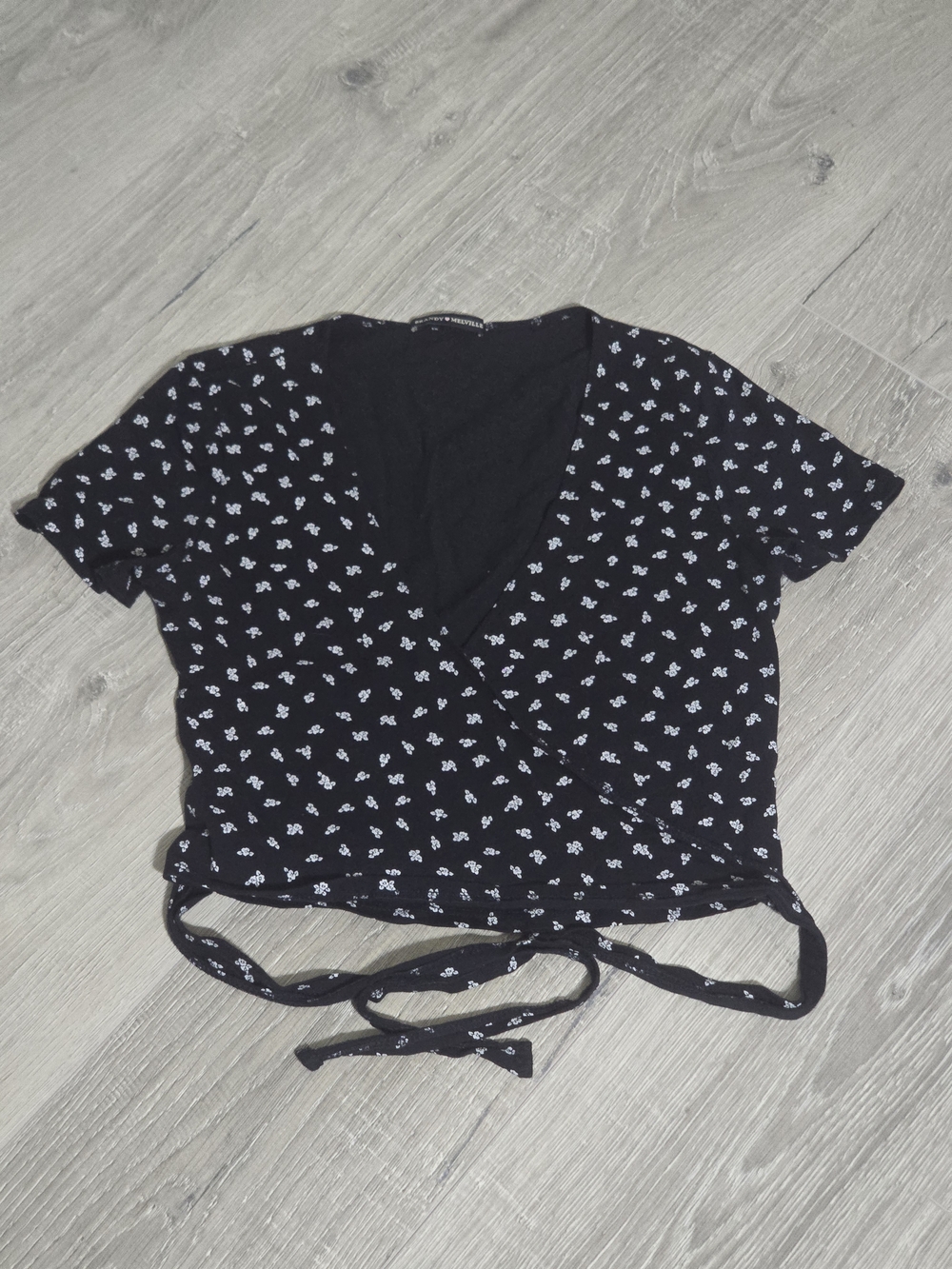 Brandy Melville Black Floral Wrap Crop Top